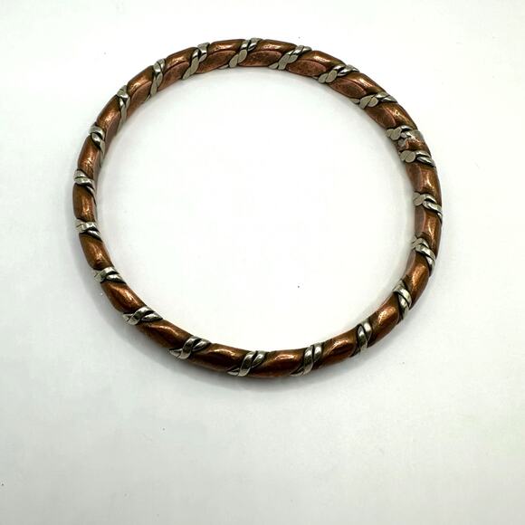 Copper Twist Bangle Bracelet Silver tone Heavy Western Southwestern Rustic Metal - Picture 10 of 10